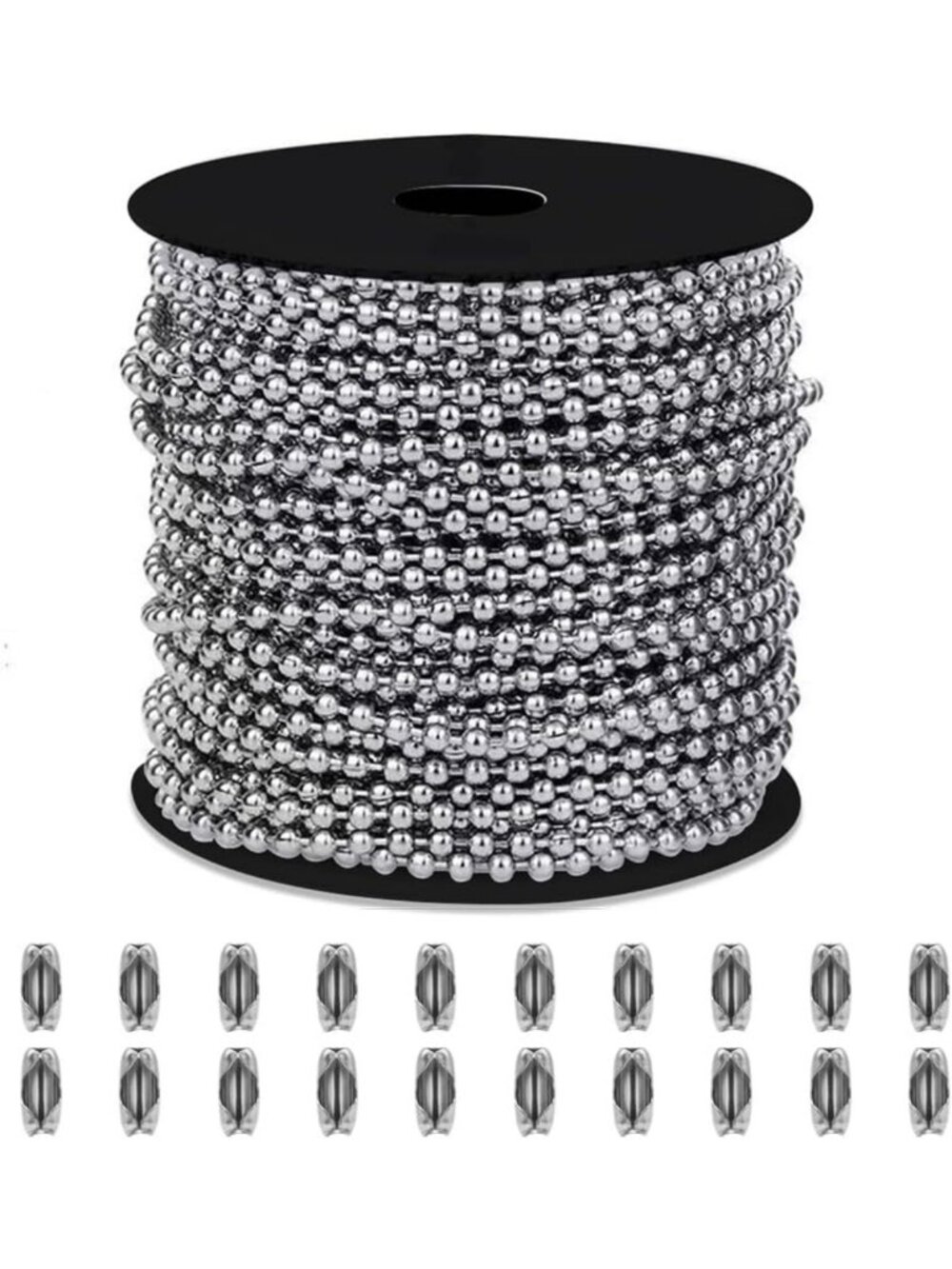 100ft Galvanized Steel Bead Chain #10 for Roller Shades, Blinds, Crafts